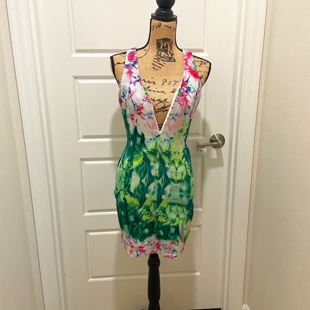 AVA Multi-Colored Plunge V-Neck Dress